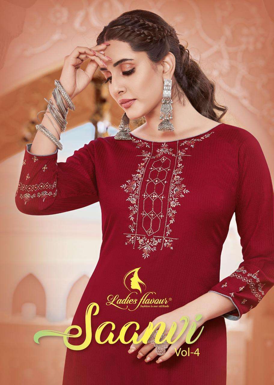 ladies flavour saanvi vol 4 series 1001-1006 pure viscose rayon kurti 