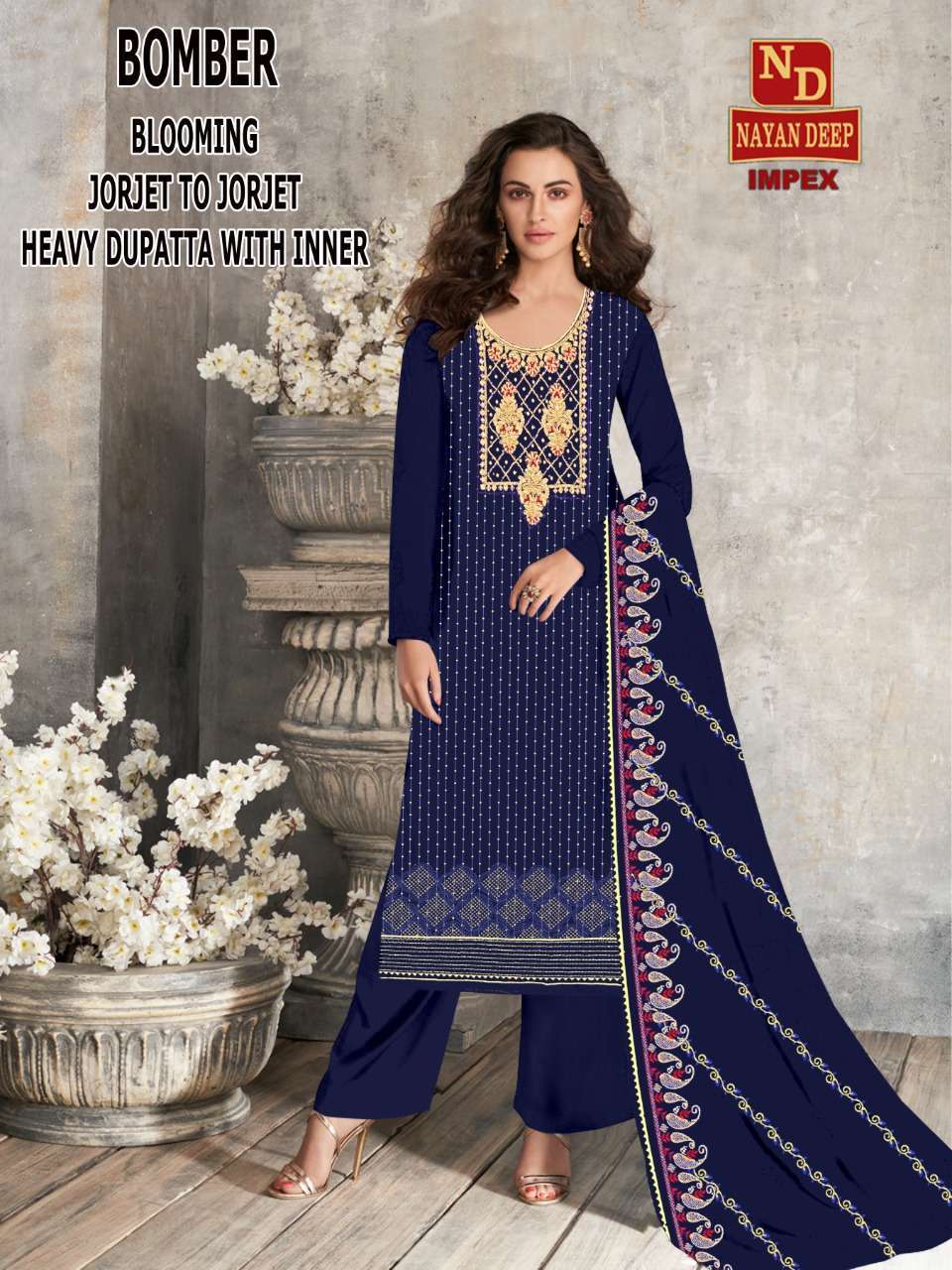 nayandeep impex bomber heavy work georgette non catalog ladies suits