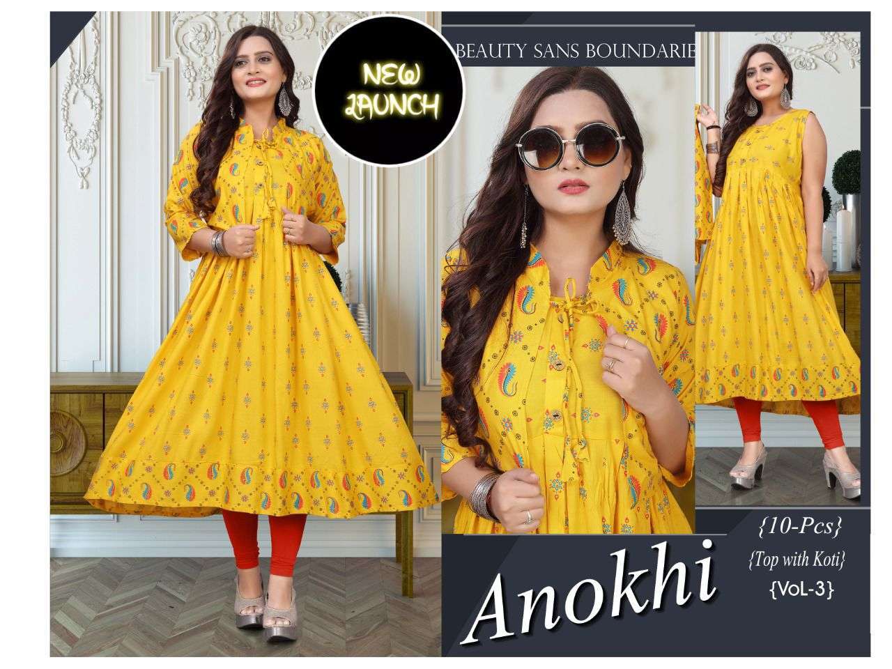 new anokhi vol 3 series 001-010 14 kg rayon foil kurti 