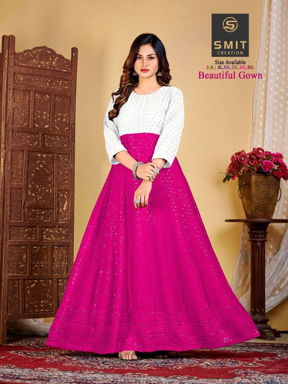 poonam designer beautiful gown series 1001-1008 pure chikan gown