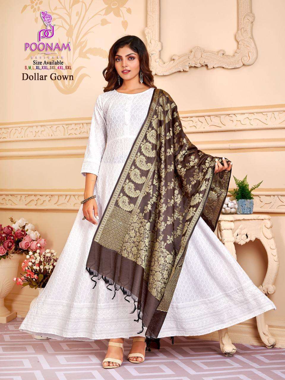 poonam dollar gown series 1001-1006 pure rayon gown with dupatta