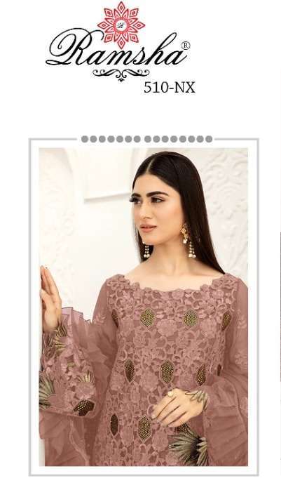 ramsha 510 nx net with heavy embroidery suit