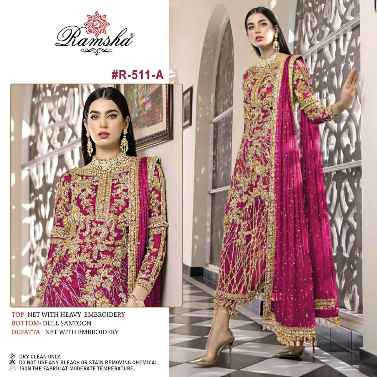 ramsha R-511 nx net with embroidery suit 