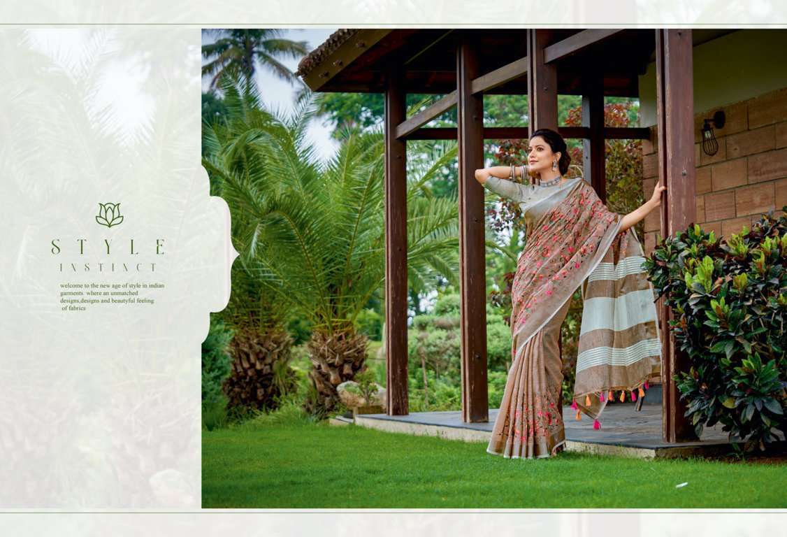 Sangam prints kashmira style series 1001-1006 linen saree