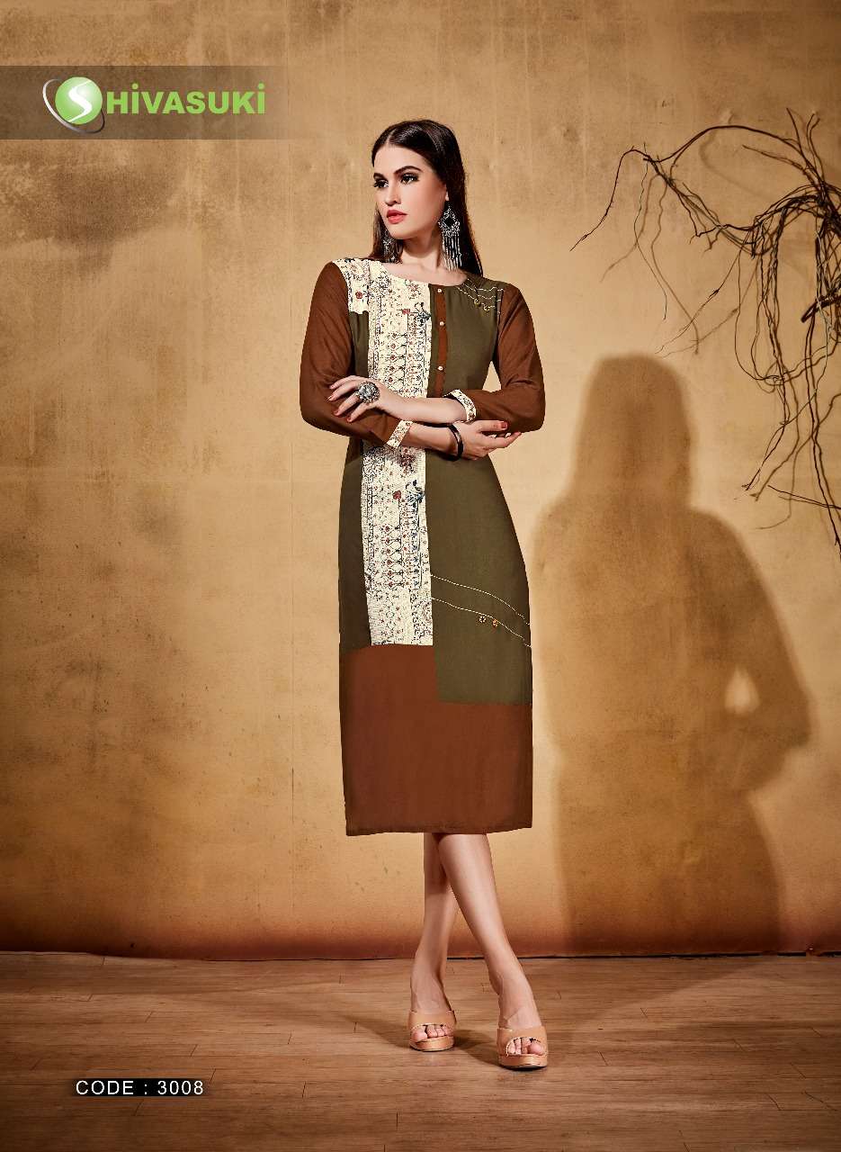 Shivasuki Looks Swara Vol 3 series 3001-3008 14 kg heavy rayon kurti