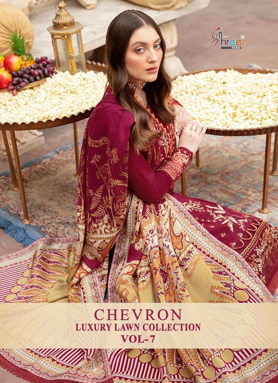 shree fabs chevron luxury lawn vol 7 series 2306-2313 pure lawn suit 