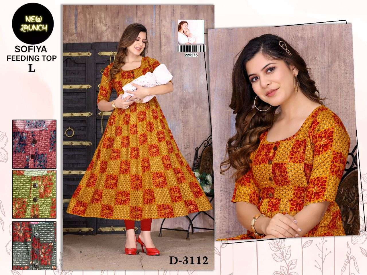 sofiya D-3108-3112 heavy rayon print ghera kurti