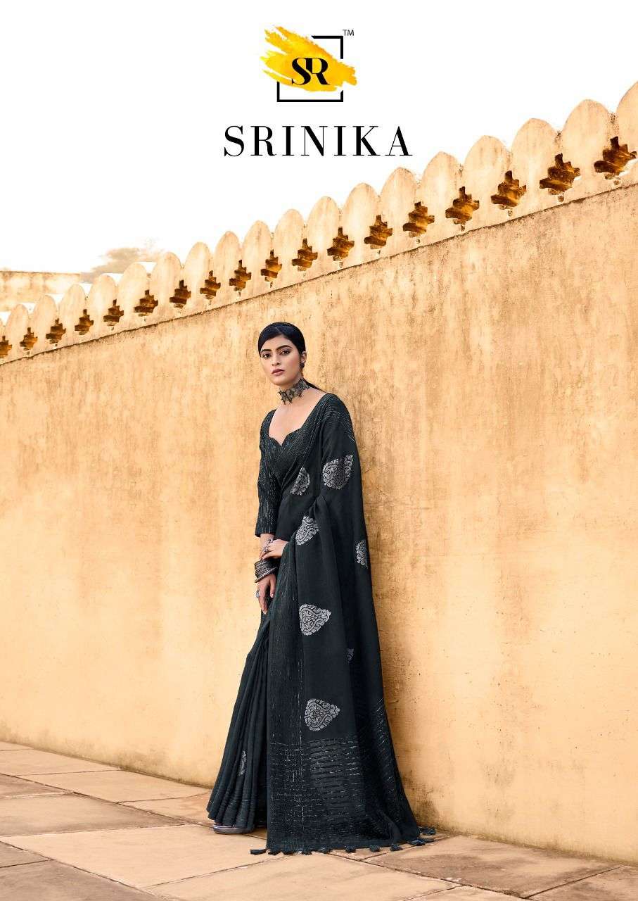 SR SRINIKA DESIGNER HANDLOOM LINEN VELVET PALLU SAREE 