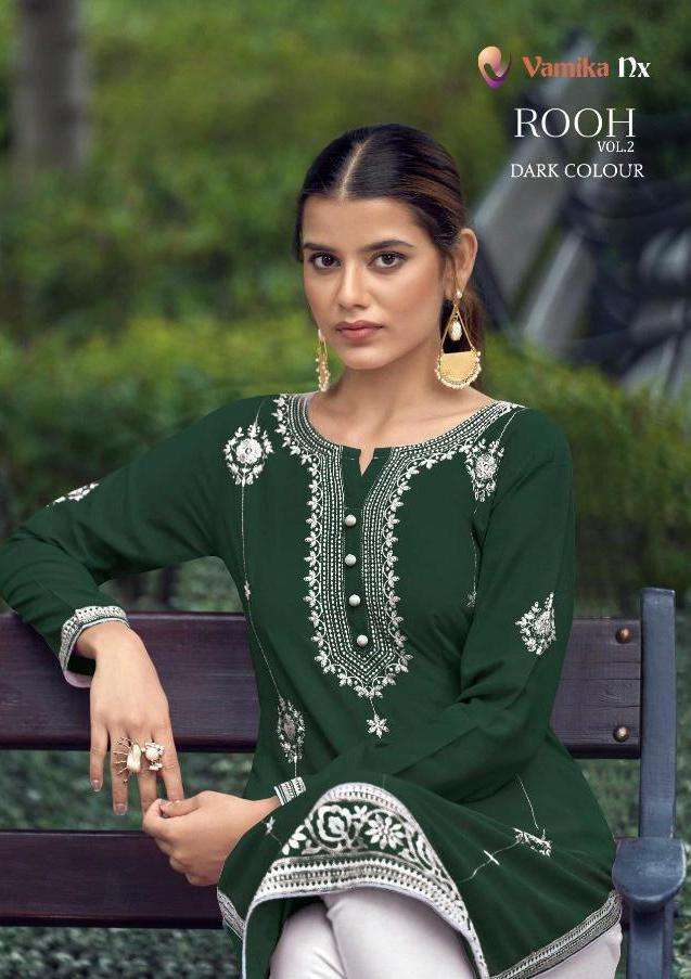 vamika nx rooh vol 2 dark colours pure rayon viscose kurti