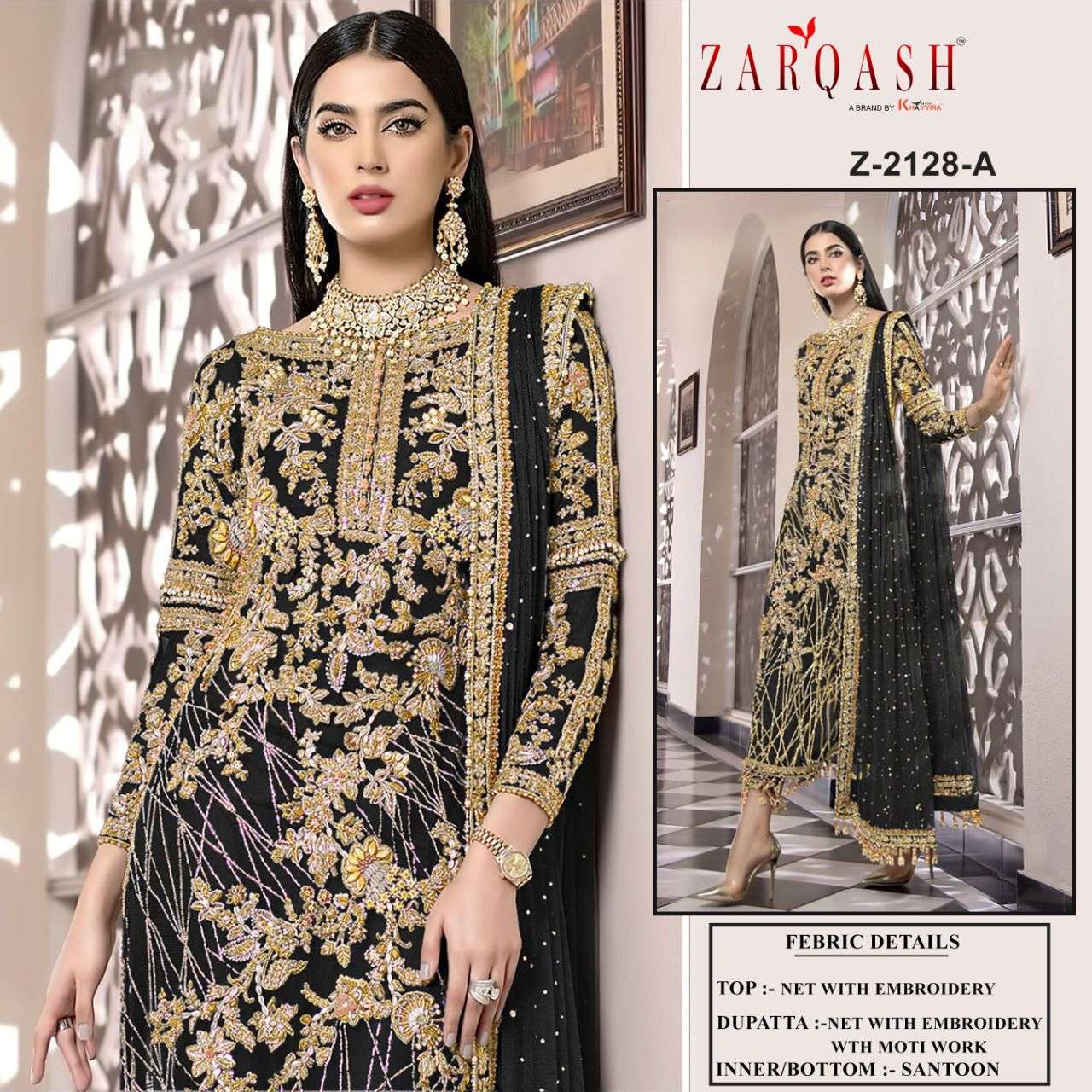 Zarqash Z-2128 net with embroidery suit 