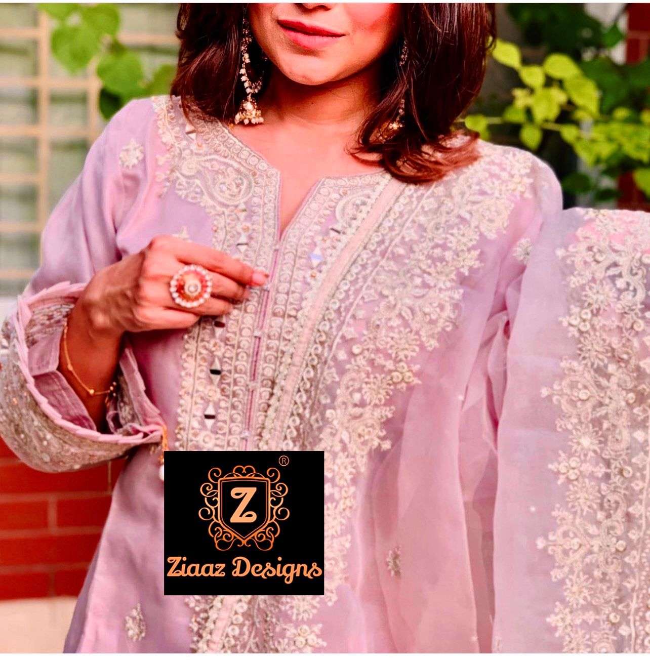 ZIAAZ DESIGNS NOOR MAUVE MIRROR DESIGNER GEORGETTE SUIT 