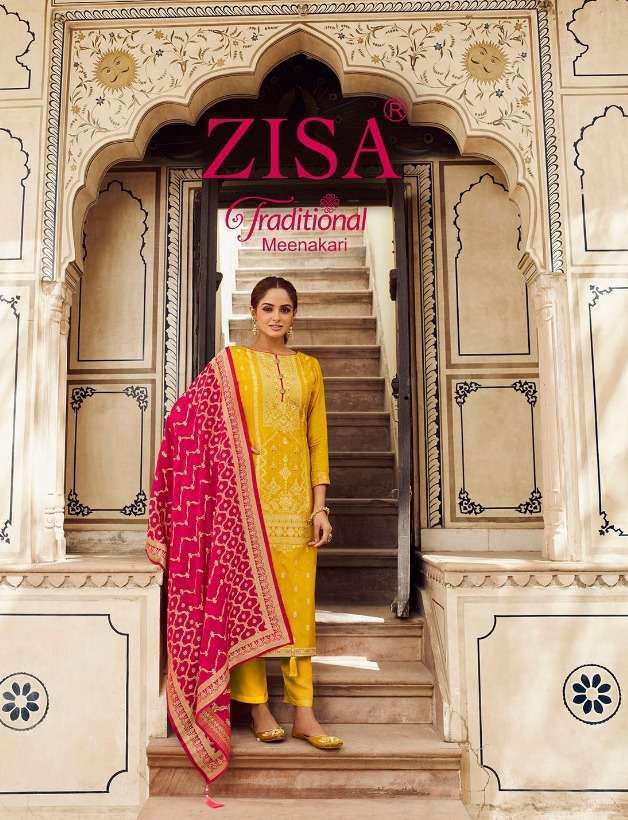 zisa meenakari series 13521-13526 dola jacquard suit