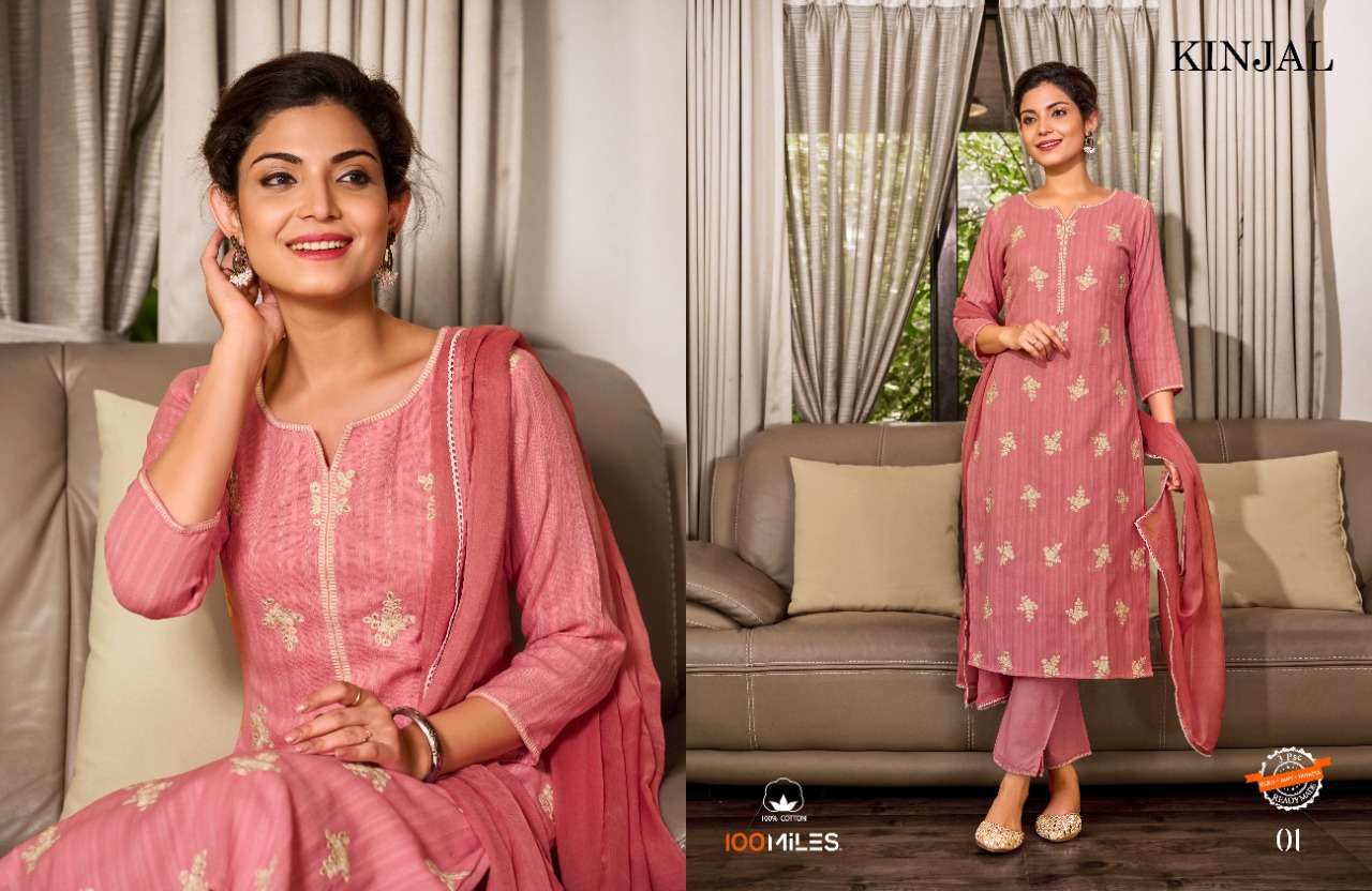 100 miles kinjal series 01-04 pure cotton readymade suit