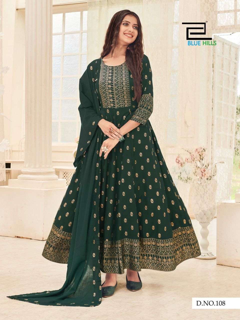 anarkali nx designer 14 kg rayon print kurti with dupatta