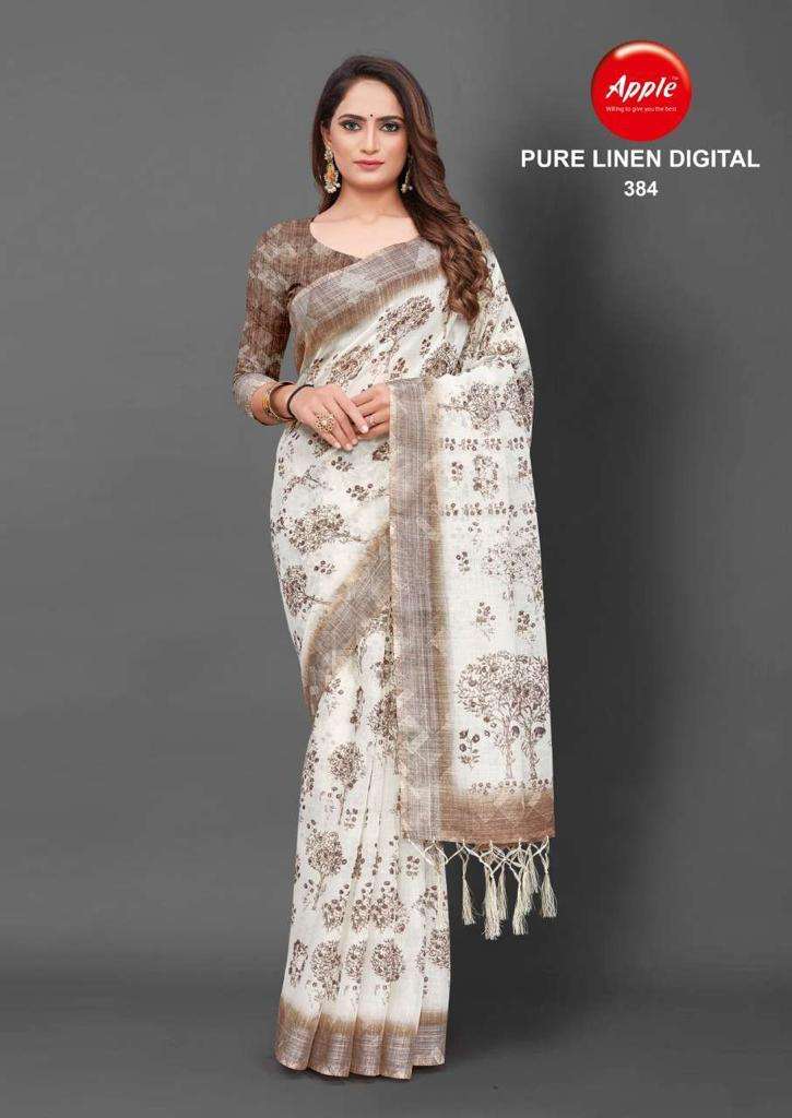 apple pure linen digital series 375-386 linen saree 