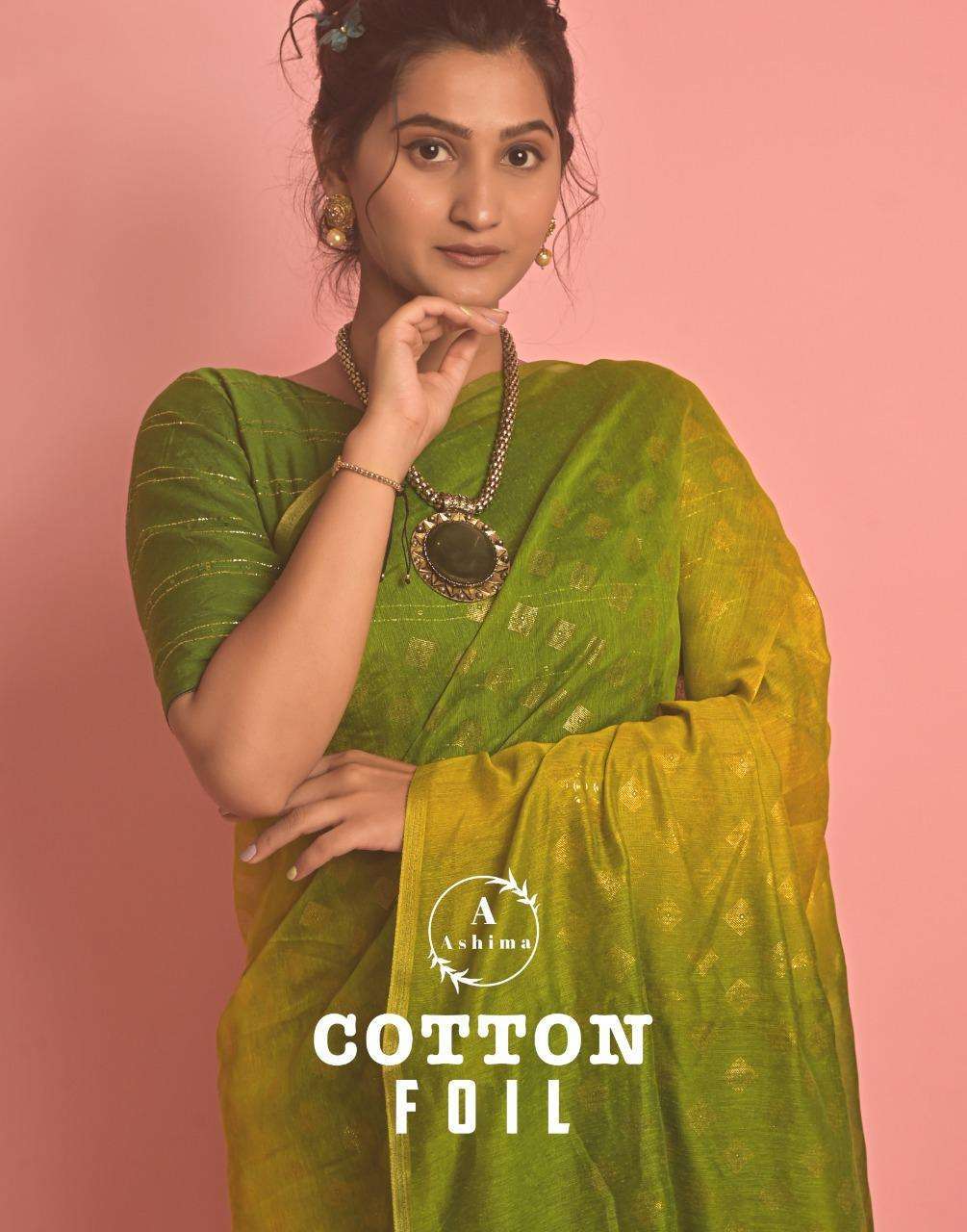 ashima cotton foil series 5801-5808 cotton jari border saree 