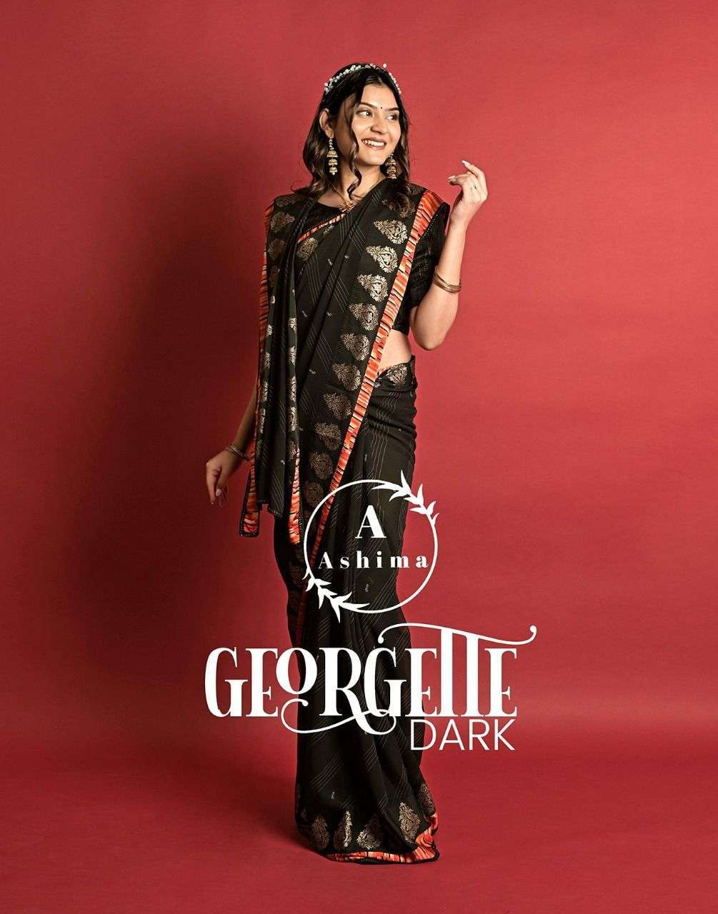 ashima georgette dark series 5401-5408 georgette satin saree
