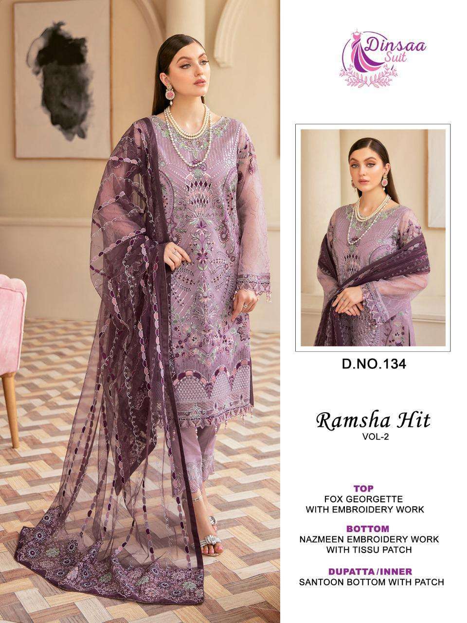 dinsaa suit ramsha hit vol 2 series 133-136 heavy faux georgette suit 