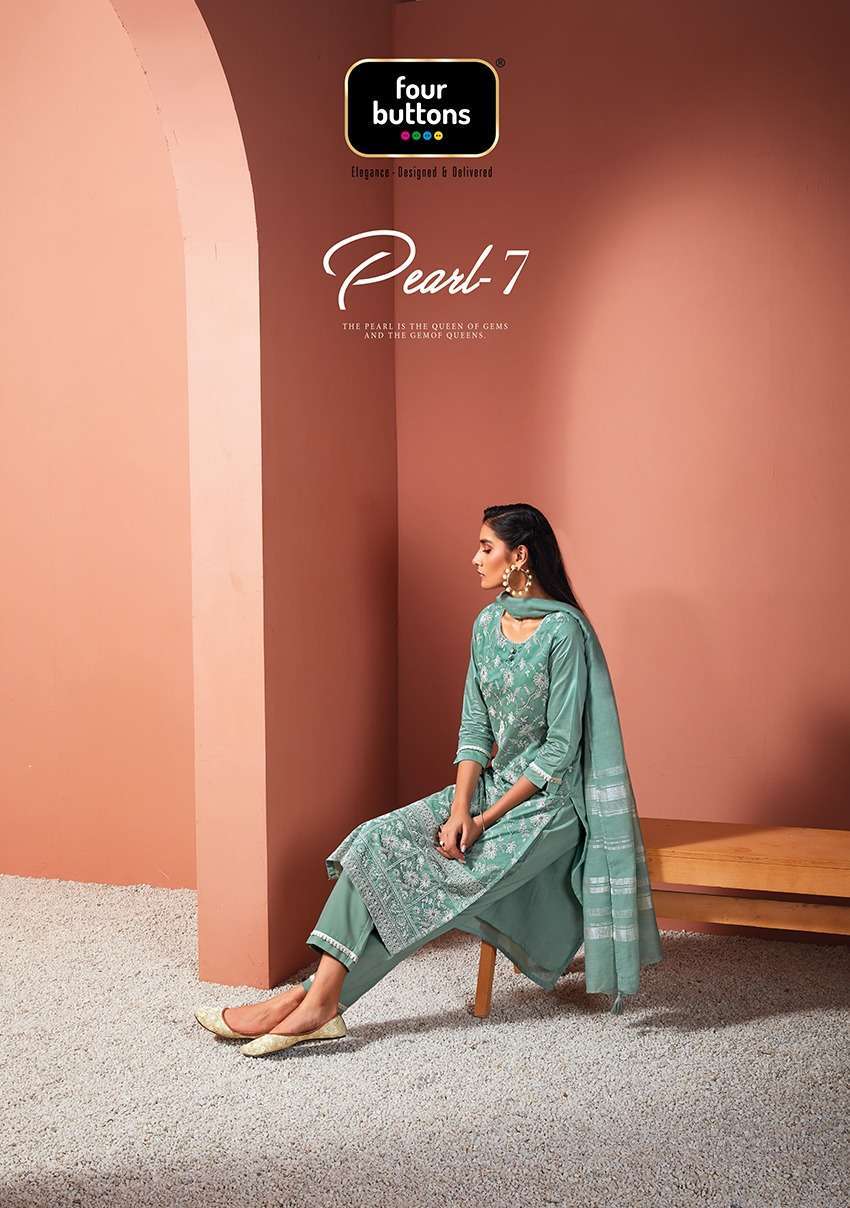 four buttons pearl vol 7 series 2091-2096 viscose chanderi readymade suit 