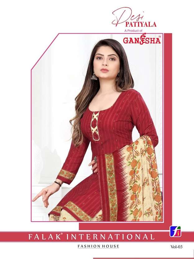 Ganesha Desi Patiyala Vol-3 series 3006-3017 pure cotton readymade suit
