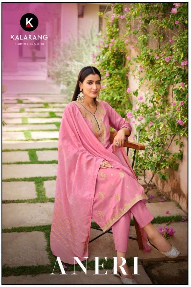 kalarang aneri series 4441-4444 pure muslin dola jacquard suit