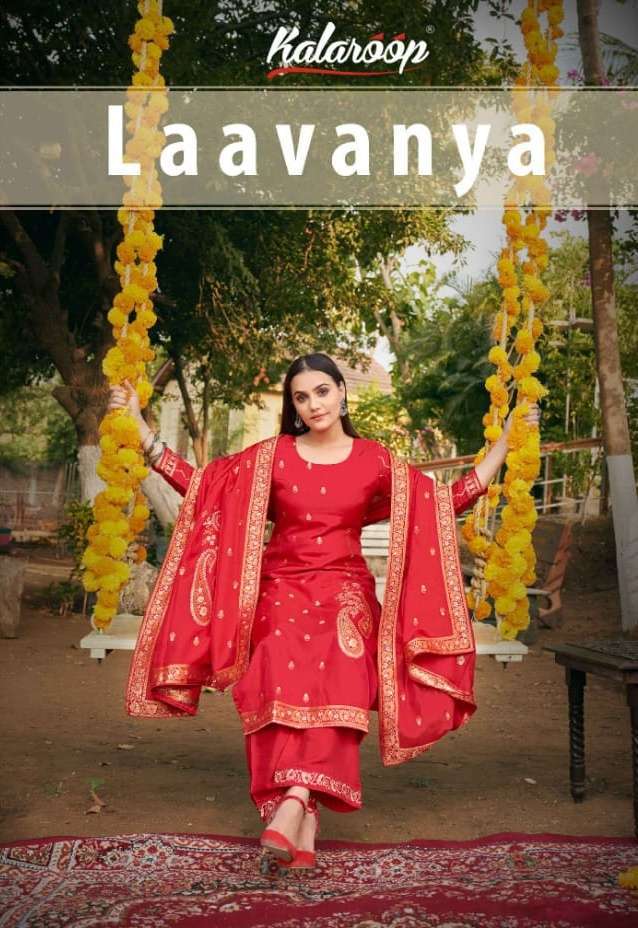 kalaroop laavanya series 13372-13375 pure jacquard readymade suit