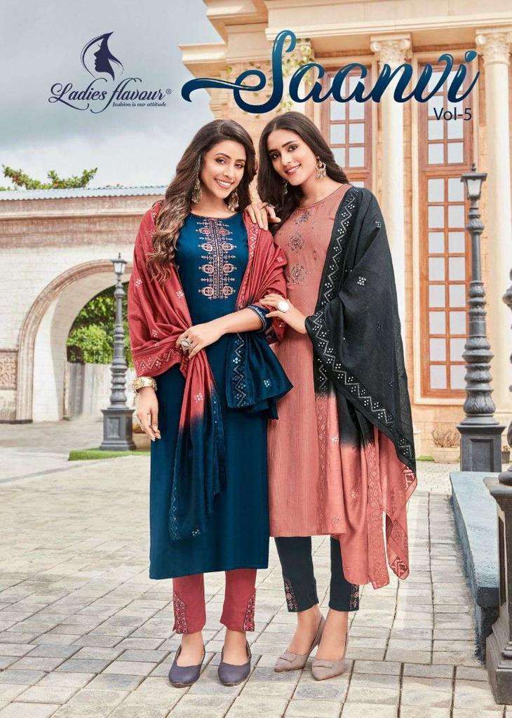 ladies flavour saanvi vol 5 series 5001-5006 pure rayon readymade suit 