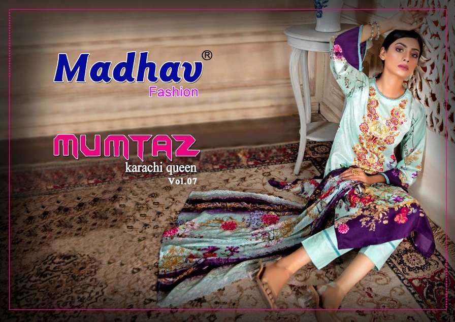 Madhav Mumtaz Karachi Queen vol 7 series 7001-7006 lawn cotton suit