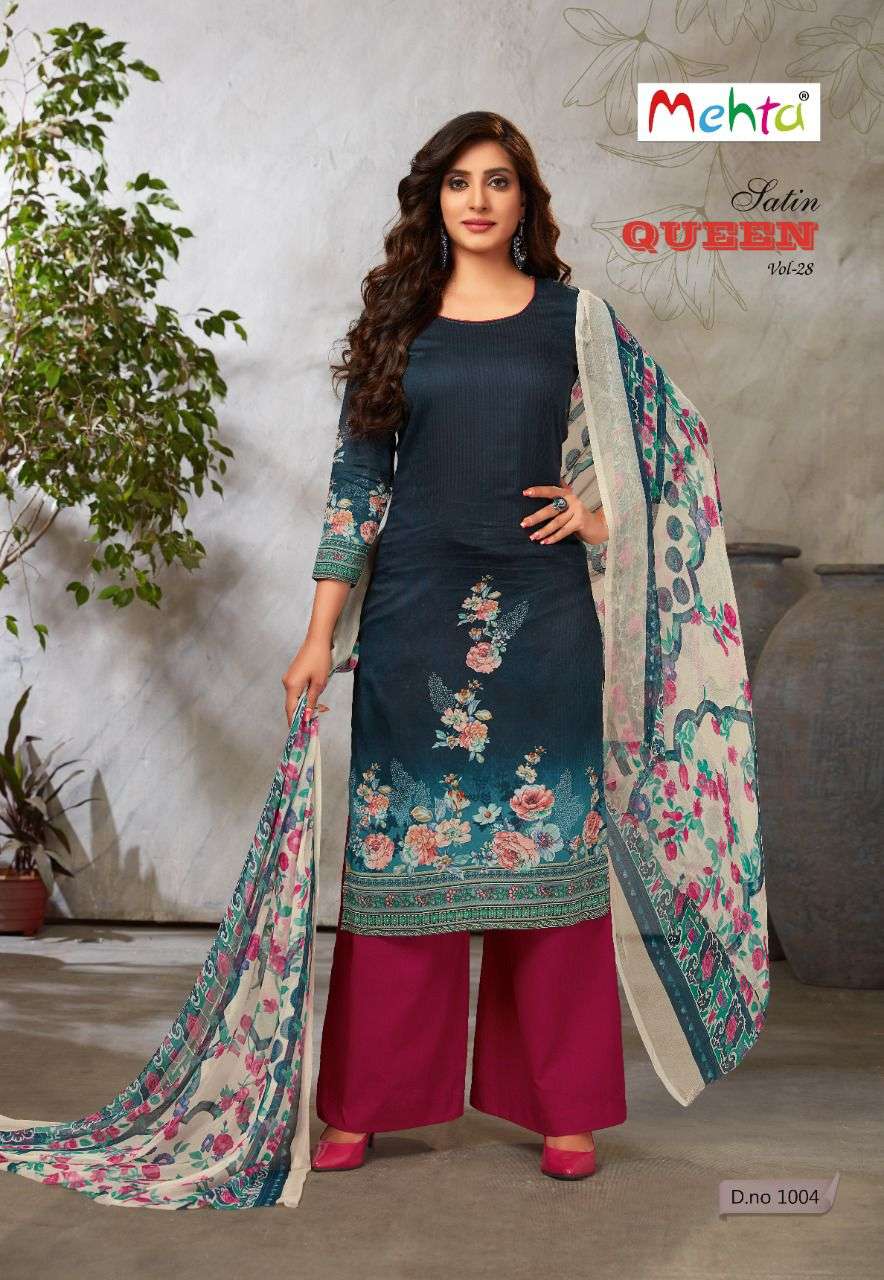 Mehta Satin Queen Vol-28 series 1001-1008 pure glaze cotton suit