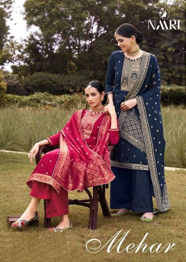 naari mehar series 4301-4304 pure muslin jacquard suit