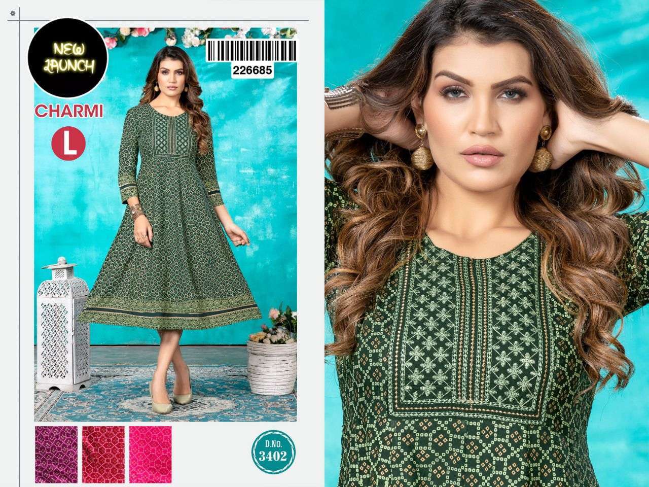 new riyaa charmi 3402 heavy rayon print kurti 