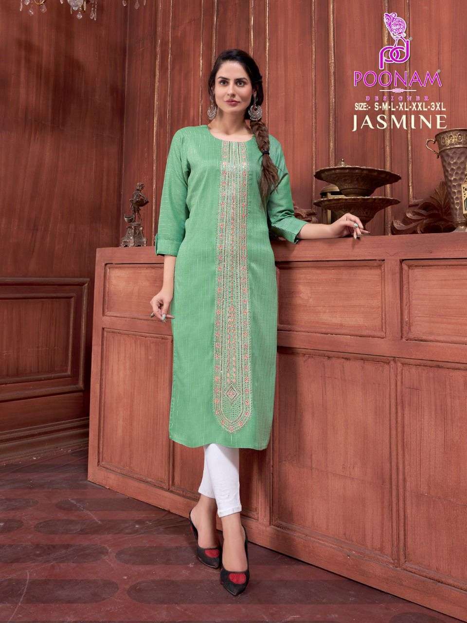 poonam jasmine series 1001-1005 pure rayon kurti