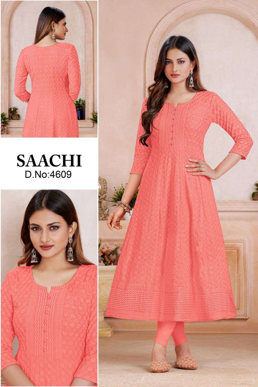 SAACHI DESIGNER RAYON WITH SHIFFLI WORK KURTI 