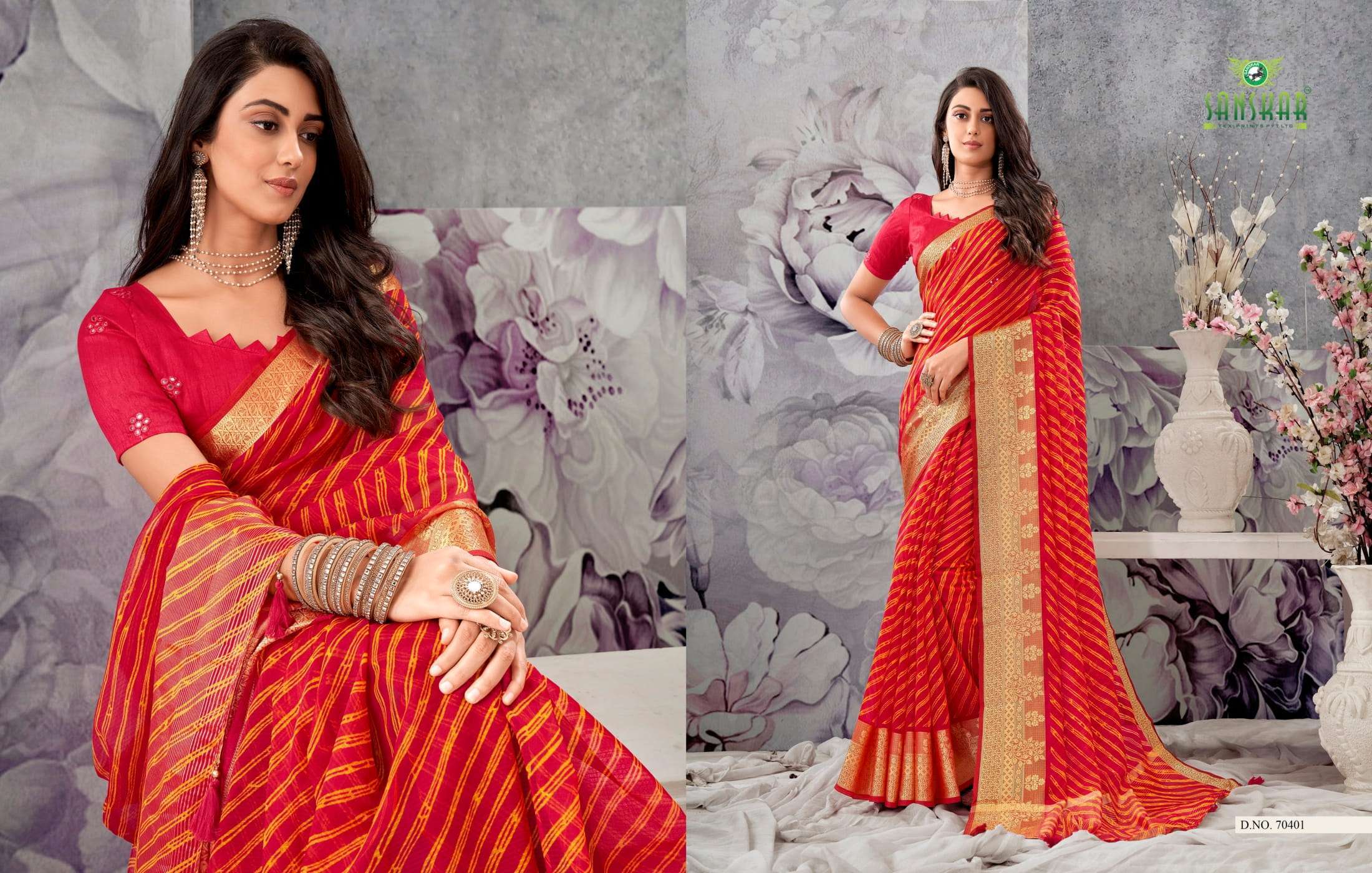 sanskar tex prints bandhan series 70401-70412 pure organza saree