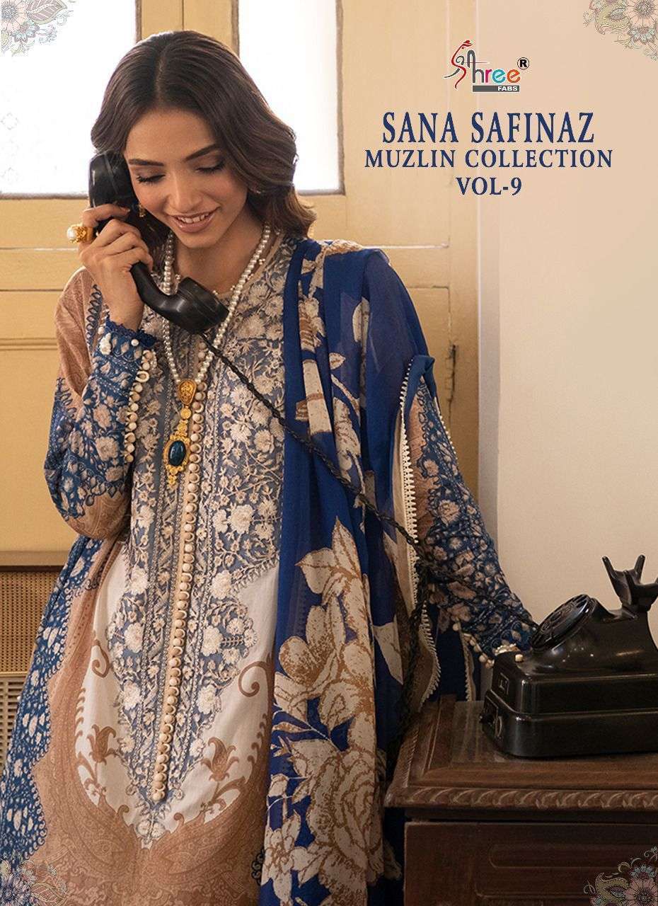 shree fab sana safinaz muzlin collection vol 9 series 2370-2376 pure cotton suit 