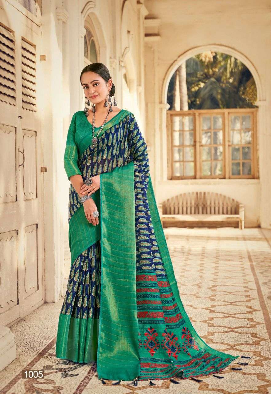 Soft Cotton with zari stripes and beautiful colorful prints saree