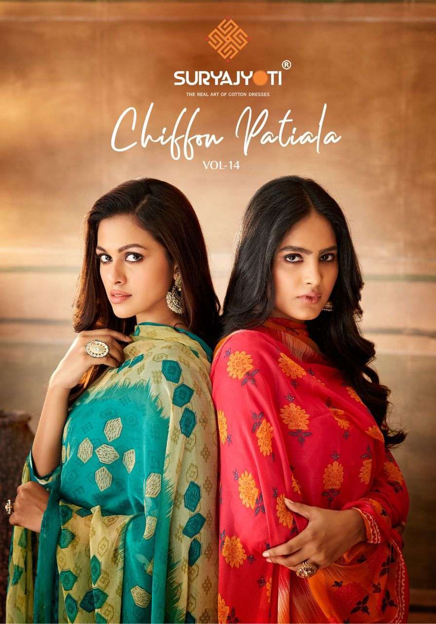 suryajyoti chiffon patiala vol 14 series 1401-1410 cotton suit