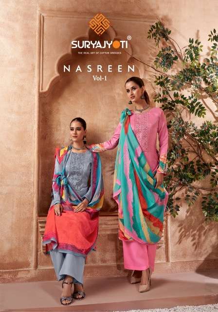 Suryajyoti Nasreen Vol-1 series 1001-1008 pure jam satin cotton suit