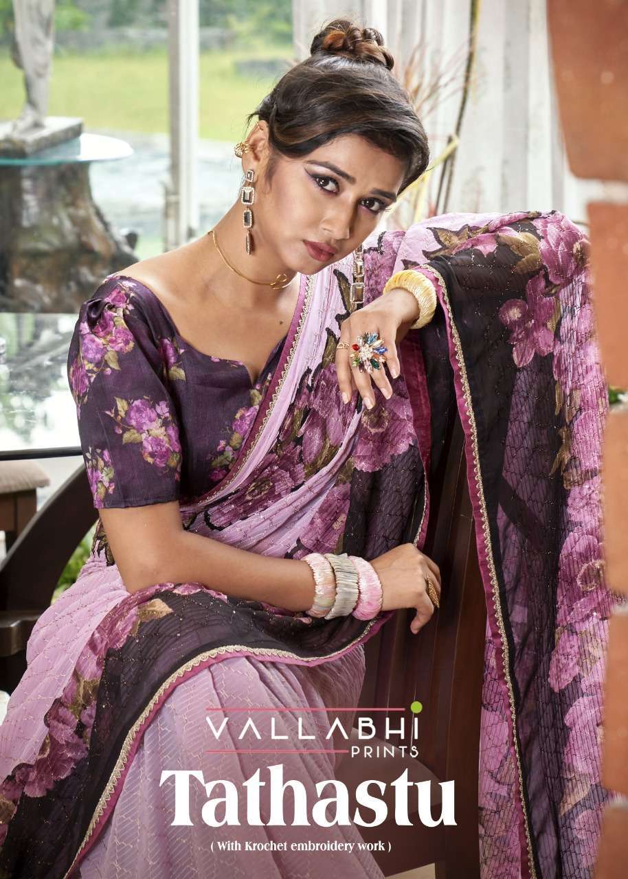 vallabhi tathastu series 34635-34642 georgette print saree