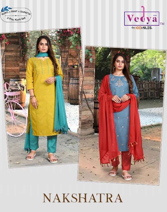 vedya nakshatra series 01-06 slub embroidered readymade suit