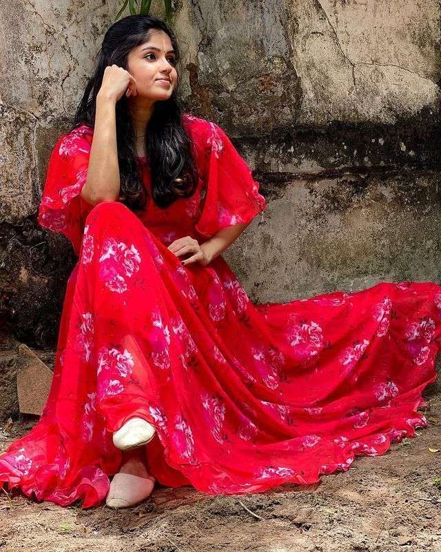 x-lady red flower faux georgette maxi dress