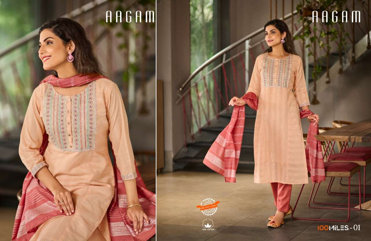 100 miles aagam series 01-04 pure cotton readymade suit 