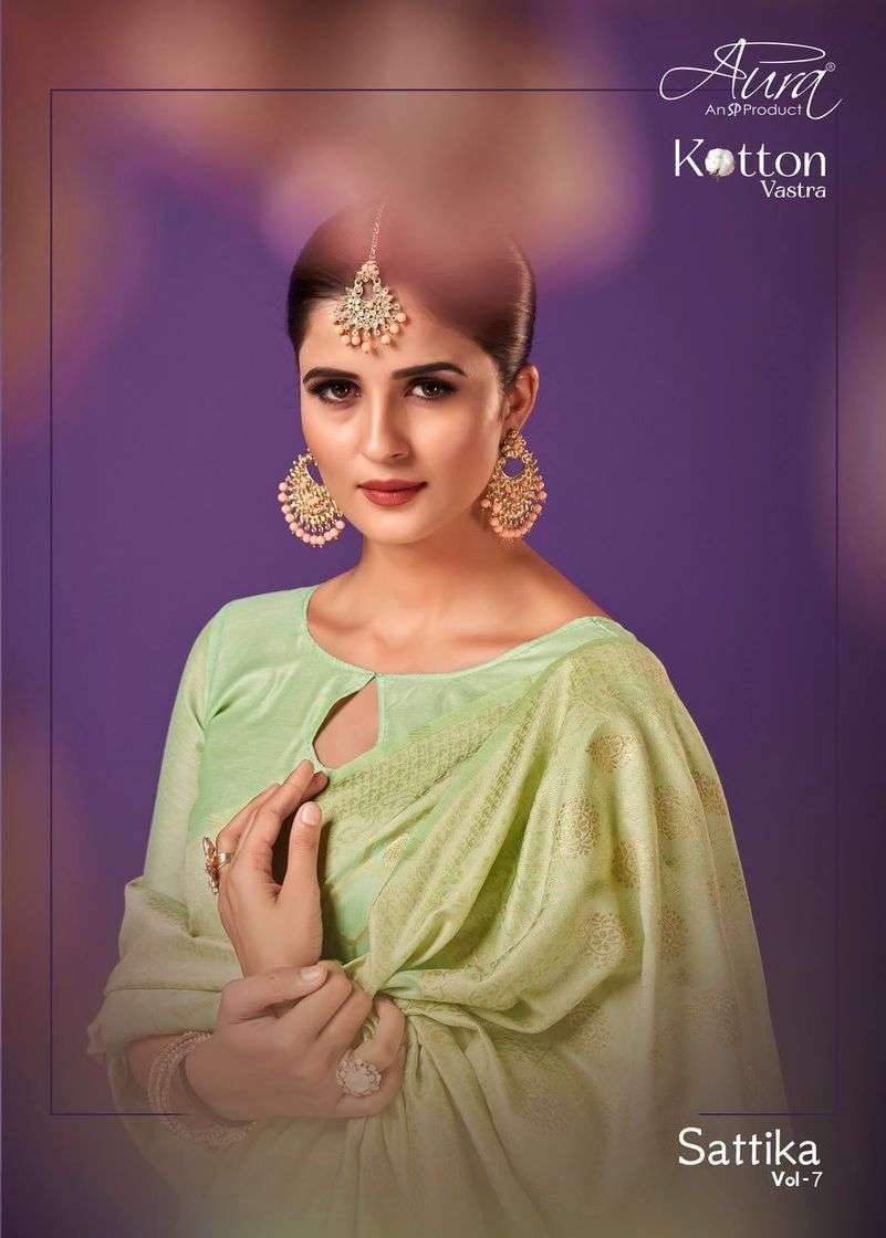 aura sattika vol 7 series 24101-24106 cotton vastra saree