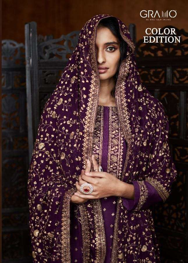 gramo color edition series 5002 heavy faux  georgette suit 