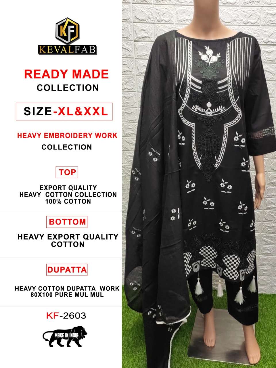 Keval Fab Black & White Collection Embroidery Work Readymade Suit