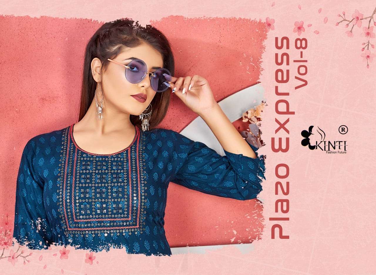 kinti plazo express vol 8 series 1001-1008 rayon slub kurti