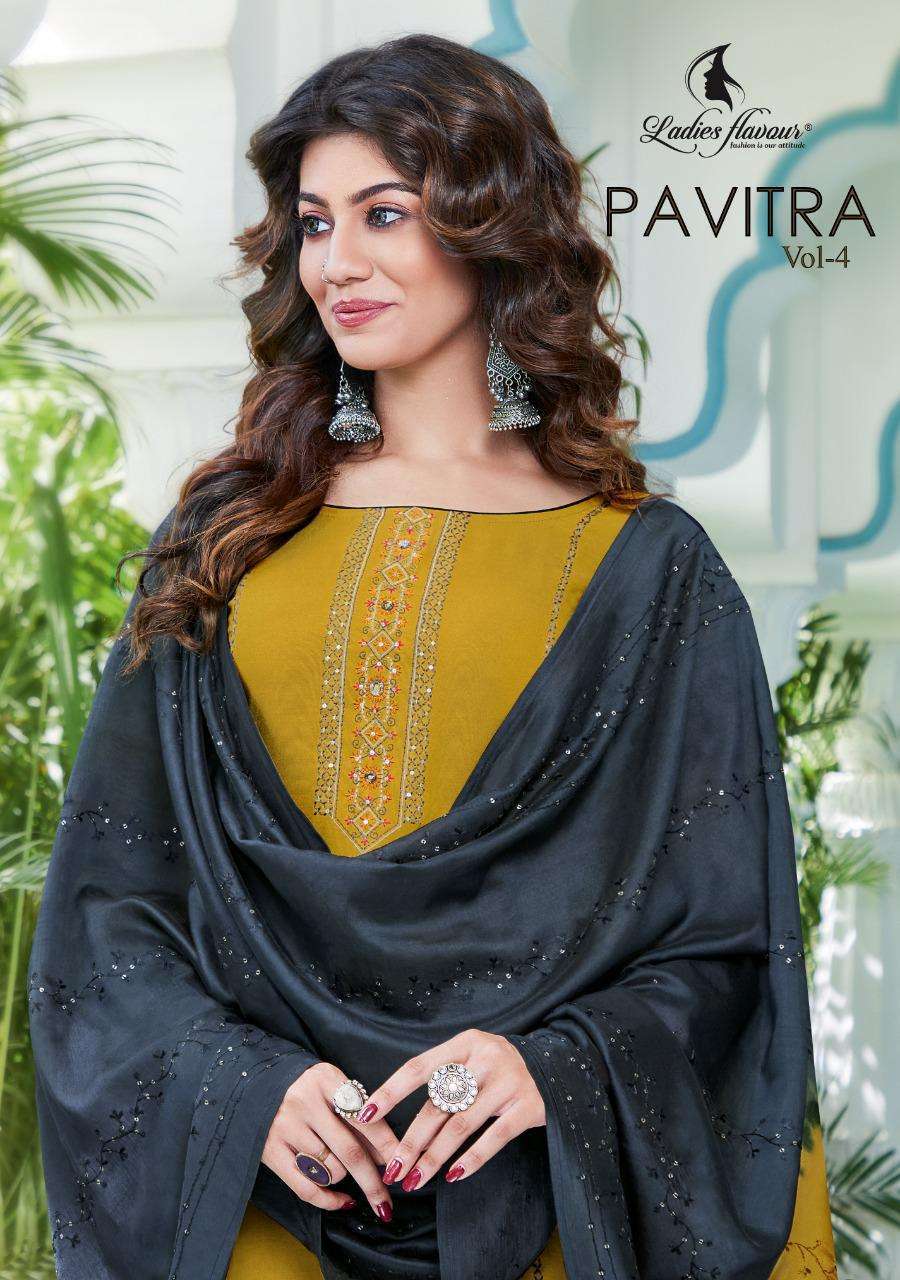 Ladies flavour pavitra vol 4 series 1001-1096 14 kg heavy rayon readymade suit 