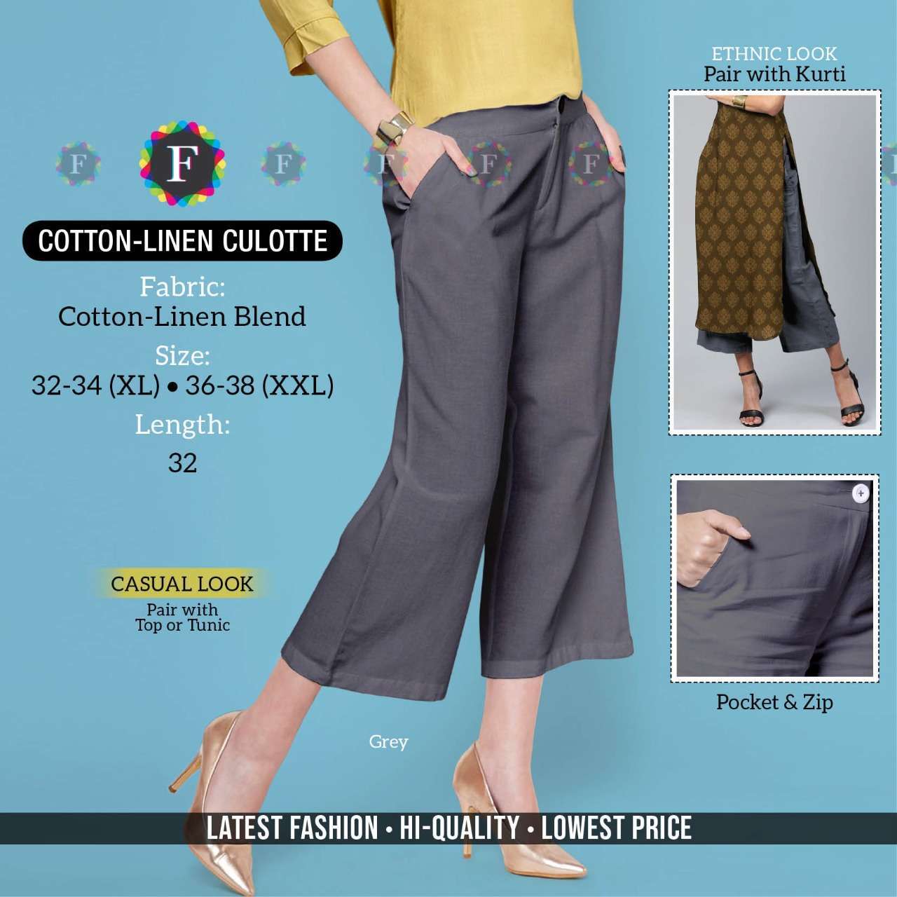linen culotee cotton linen blend pant