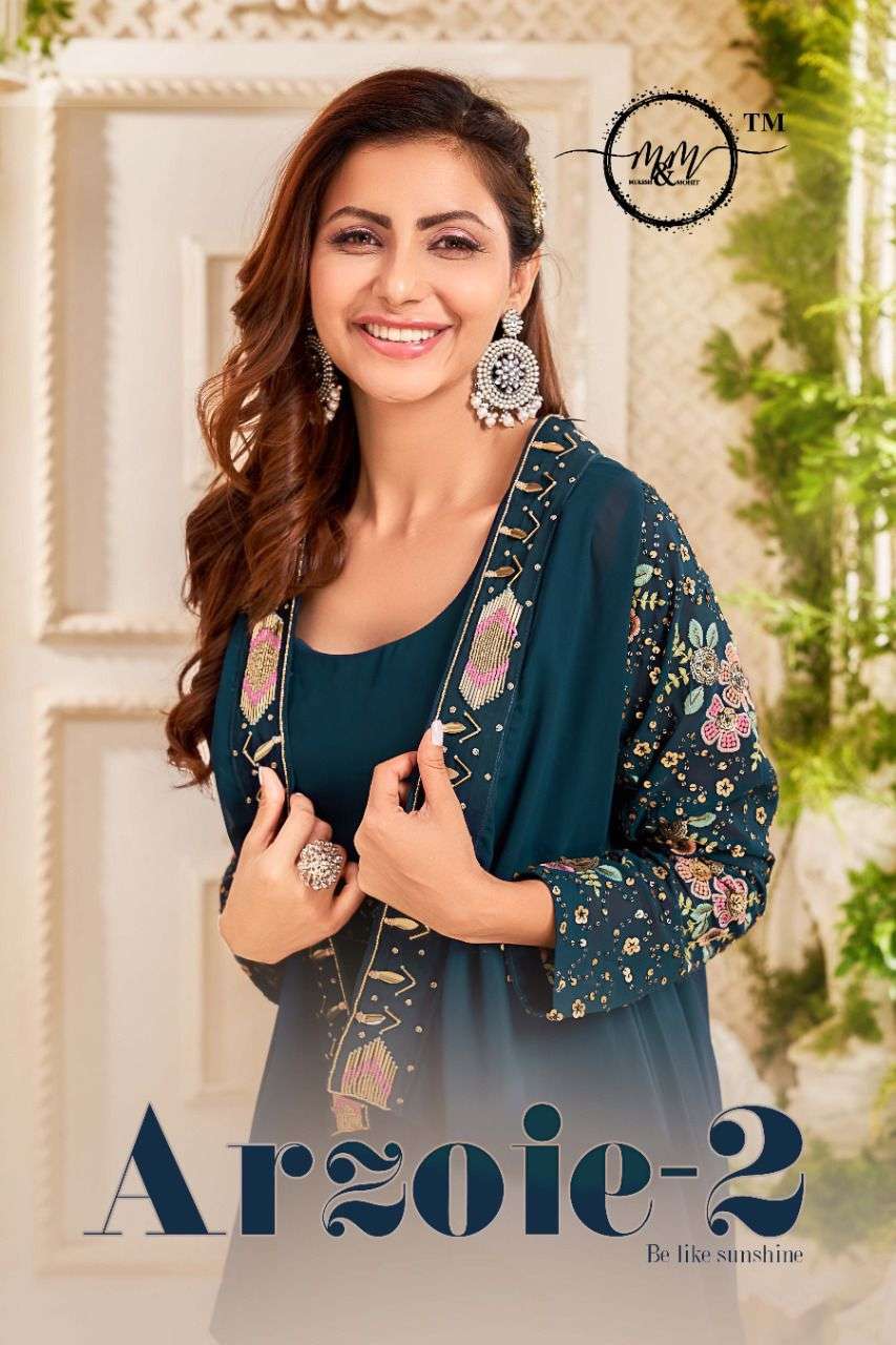 m & m arzoie vol 2 series 1001-1006 heavy georgette kurti