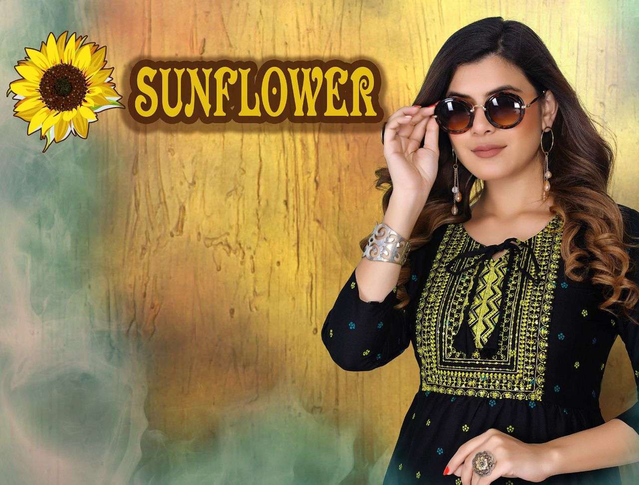 magic touch sunflower series 501-508 two tone rayon 14 kg kurti